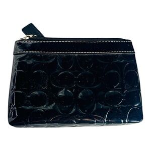 Coach Vintage Y2K Black Embossed Patent Leather Wristlet Blue Satin Interior